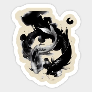 Koi fish Yin and Yang with Japanese ink Sticker